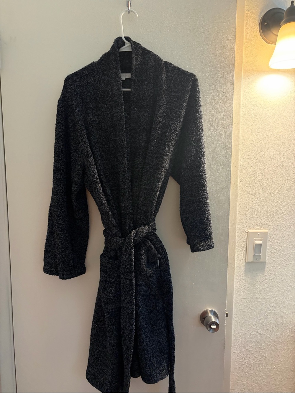 Charter Club Black/Grey Plush Wrap Robe with Belt